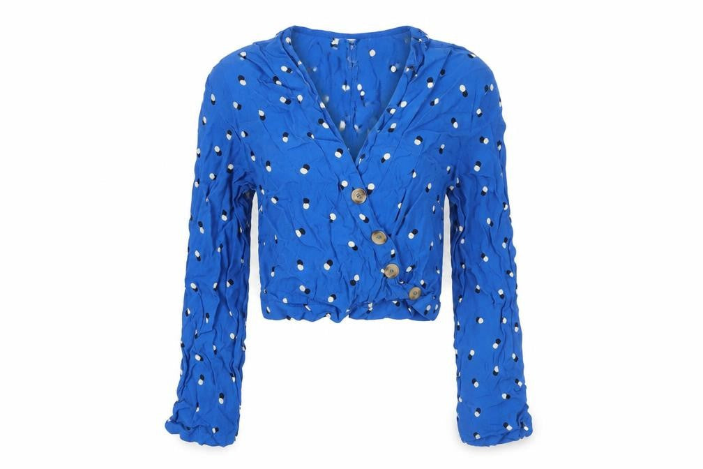 Miss Selfridge Women's Blue Polka Dot Cropped Blouse Size 10