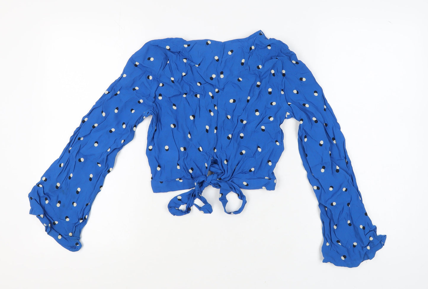 Miss Selfridge Women's Blue Polka Dot Cropped Blouse Size 10