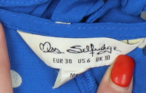 Miss Selfridge Women's Blue Polka Dot Cropped Blouse Size 10