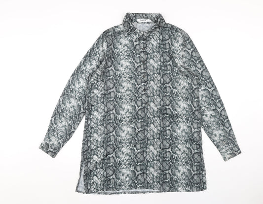 NA-KD Women's Grey Snake Print Tunic Shirt 10