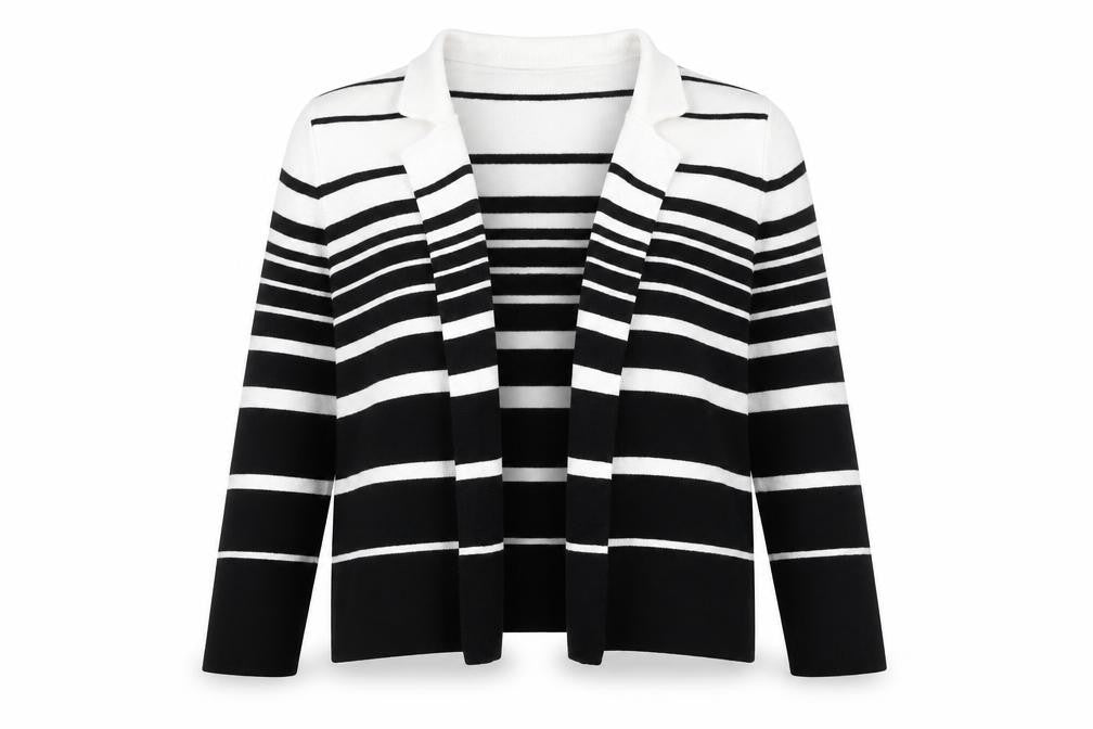 Marks & Spencer Women's Black Striped Open Front Cardigan Size 14