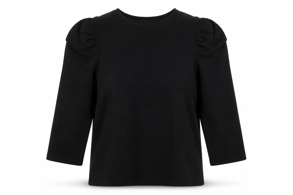 Mango Women's Black XS Puff Sleeve Basic Top