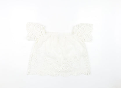 Stradivarius Women's White Cotton Lace Blouse M