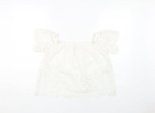 Stradivarius Women's White Cotton Lace Blouse M