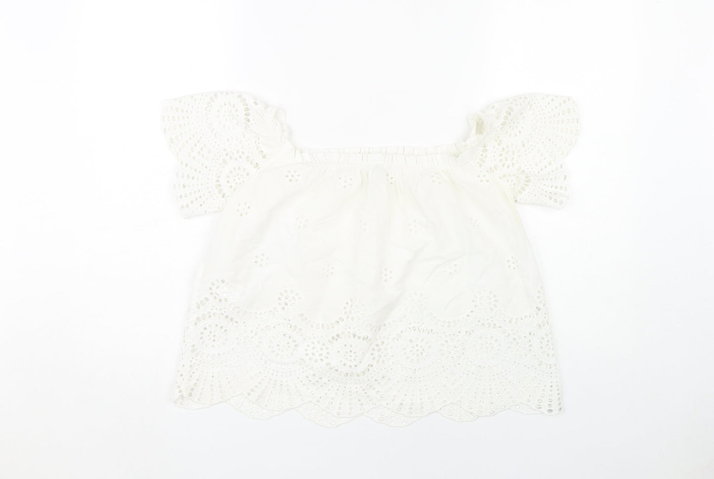 Stradivarius Women's White Cotton Lace Blouse M