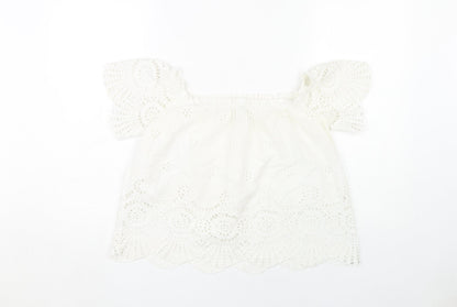 Stradivarius Women's White Cotton Lace Blouse M