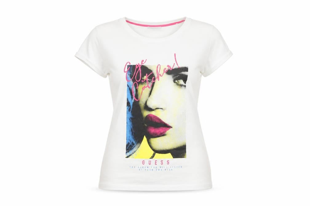 Guess Women's White T-Shirt M - Eye Catcher Design