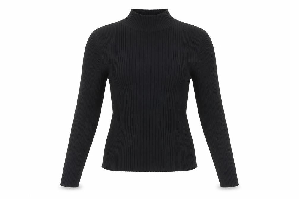 Pull&Bear Women's Black Mock Neck Long Sleeve Blouse