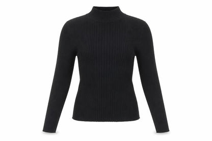Pull&Bear Women's Black Mock Neck Long Sleeve Blouse