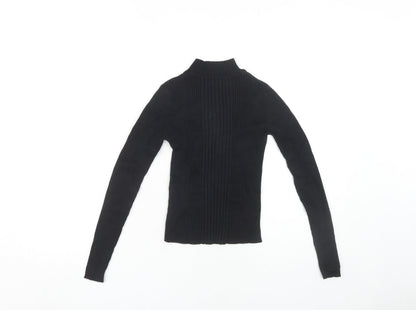 Pull&Bear Women's Black Mock Neck Long Sleeve Blouse