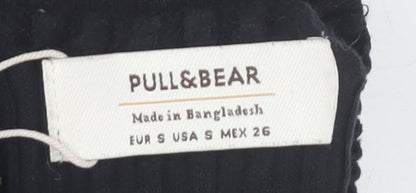 Pull&Bear Women's Black Mock Neck Long Sleeve Blouse