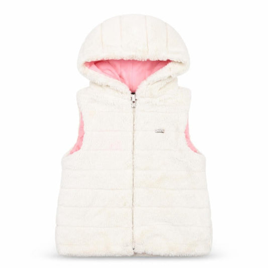 DKNY Girls White Hooded Sleeveless Jacket, S, Casual