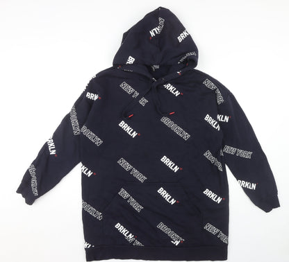 H&M Womens Black Hoodie M Urban Text Pattern