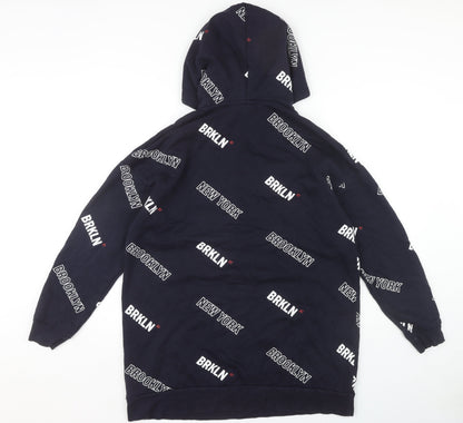 H&M Womens Black Hoodie M Urban Text Pattern