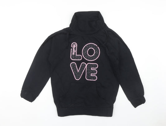 Nautica Girls Black Hoodie Pullover Love Embroidered Size 10-11