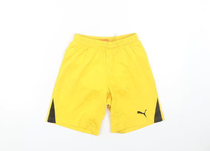 Additional front view of Puma boys’ yellow activewear shorts, uk, size 12, summer