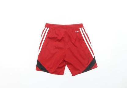 Back view of Adidas boys’ red athletic shorts - gym & training
