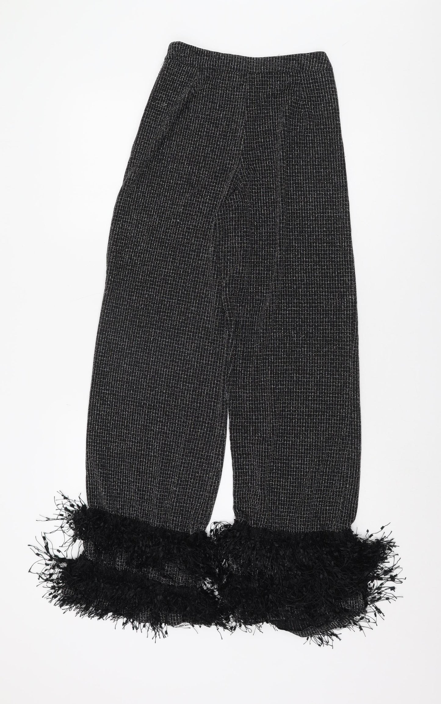 Boohoo Women's Black Wide-Leg Trousers with Fringe