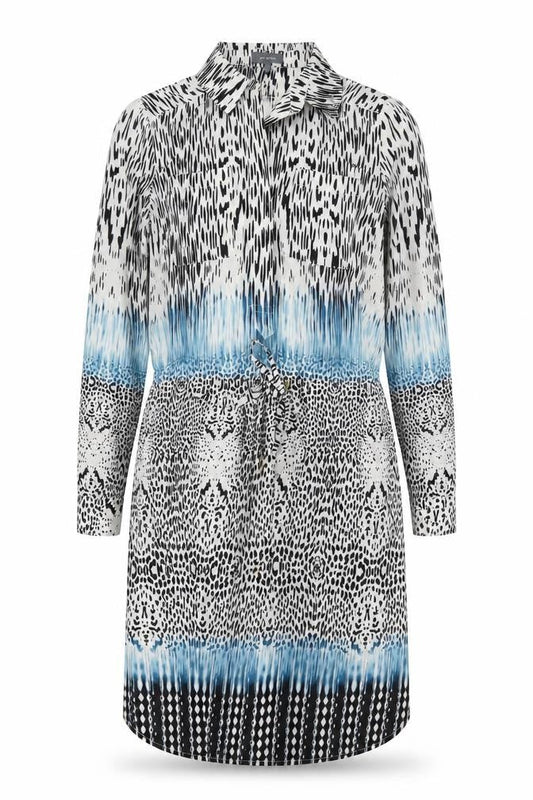 et vous Women's Black Animal Print Shirt Dress S