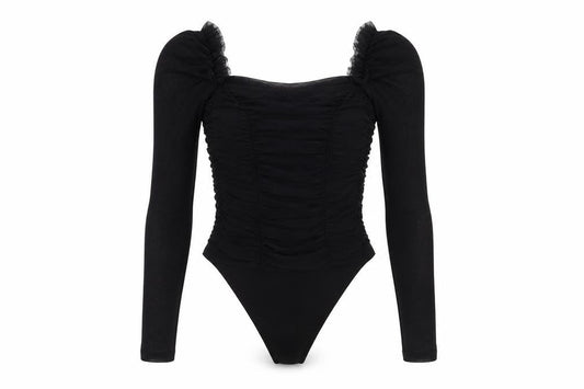 New Look Black Puff Sleeve Bodysuit, Size 10 Women