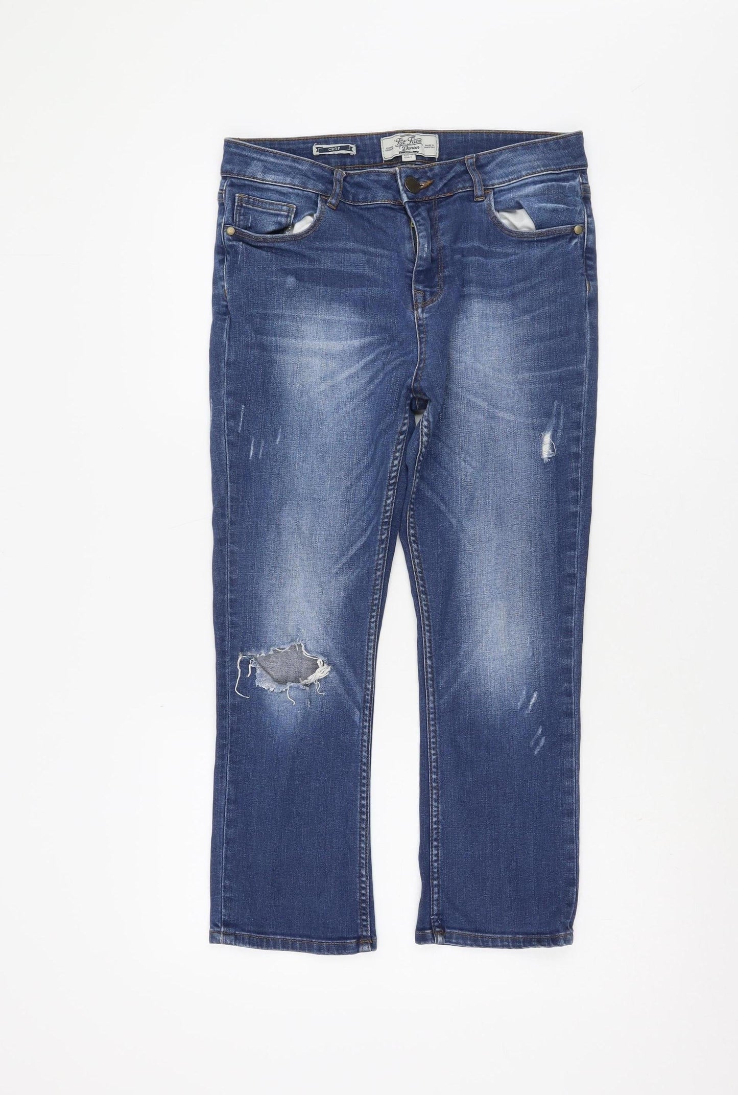 Fat Face Womens Blue Straight Jeans Size 6 Distressed