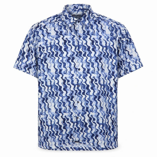 Outrage Men's Blue Geometric Short Sleeve Shirt S