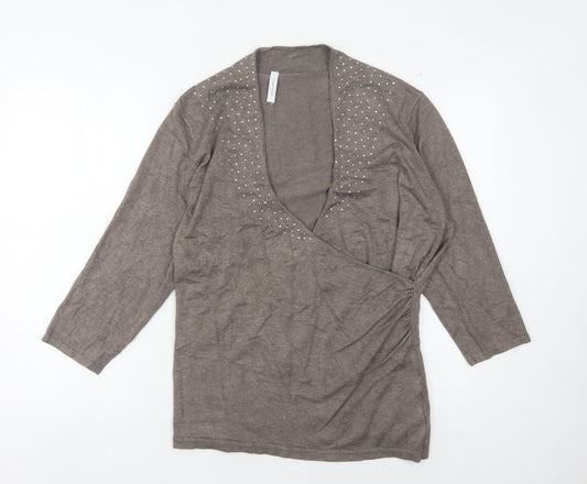 Windsmoor Women's Brown Wrap Jumper, M, Studded V-Neck