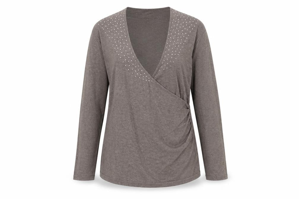 Windsmoor Women's Brown Wrap Jumper, M, Studded V-Neck