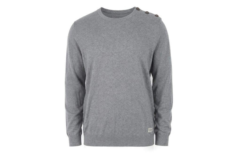 Jack & Jones Men's Grey Pullover Jumper L Button Accent