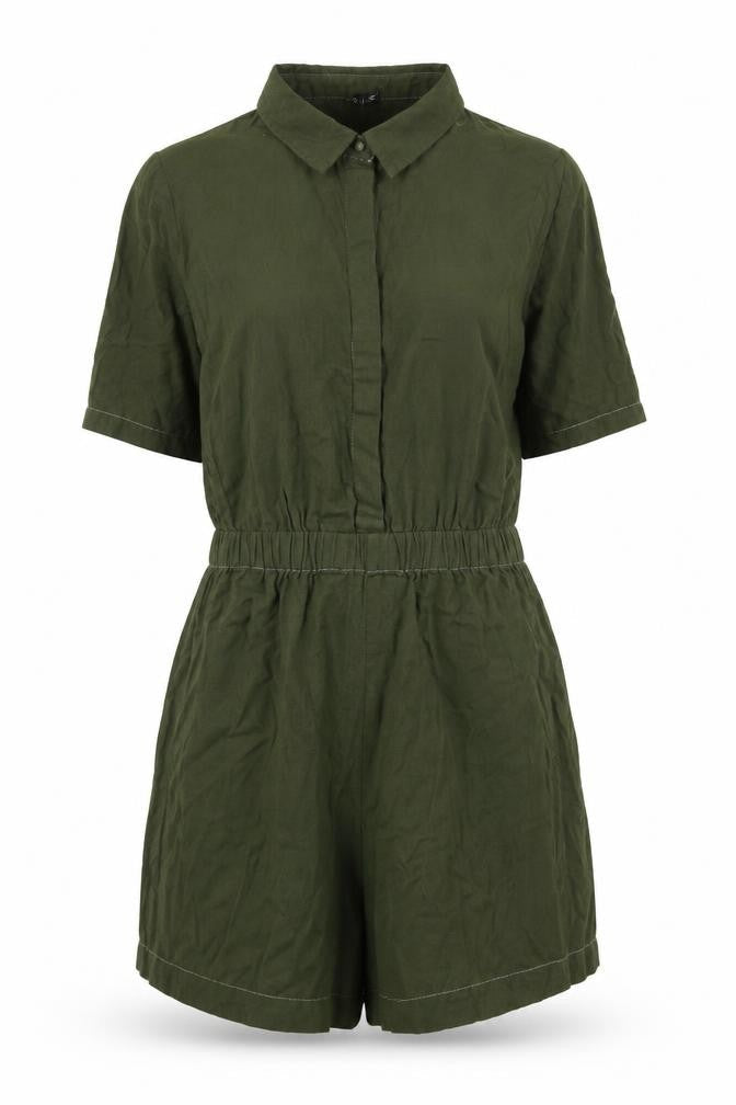 Vero Moda Green Cotton Playsuit, Women's Size L, Collared
