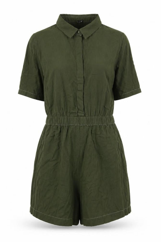 Vero Moda Green Cotton Playsuit, Women's Size L, Collared