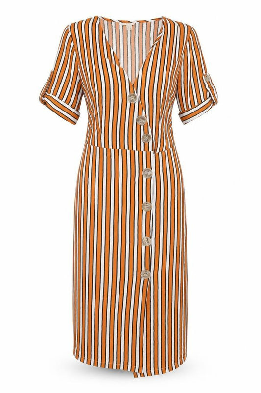 River Island Women's Striped V-Neck Belted Dress - Size 10