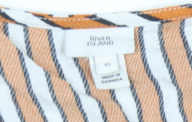 River Island Women's Striped V-Neck Belted Dress - Size 10