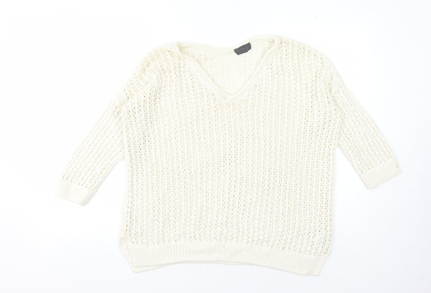 Topshop Women's Ivory Open-Knit Pullover Jumper Size 10