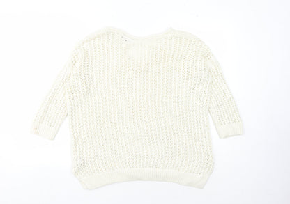 Topshop Women's Ivory Open-Knit Pullover Jumper Size 10