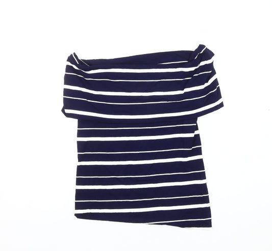 Warehouse Women's Blue Off Shoulder Striped Top Size 10