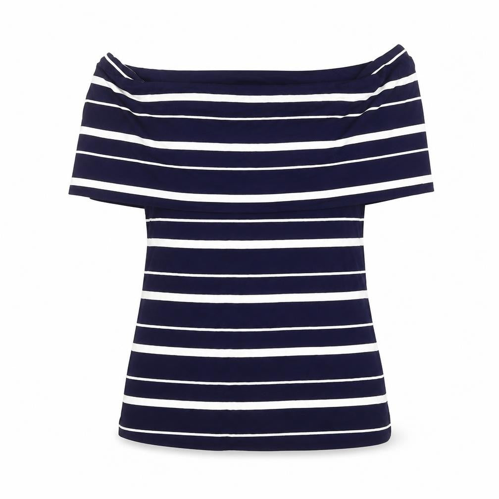 Warehouse Women's Blue Off Shoulder Striped Top Size 10
