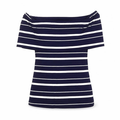 Warehouse Women's Blue Off Shoulder Striped Top Size 10