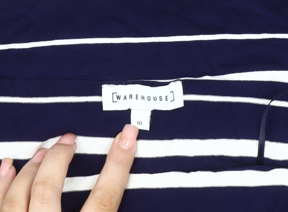 Warehouse Women's Blue Off Shoulder Striped Top Size 10