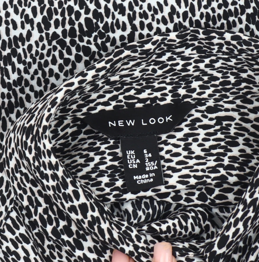 New Look Women's Black Animal Print Blouse Size 6