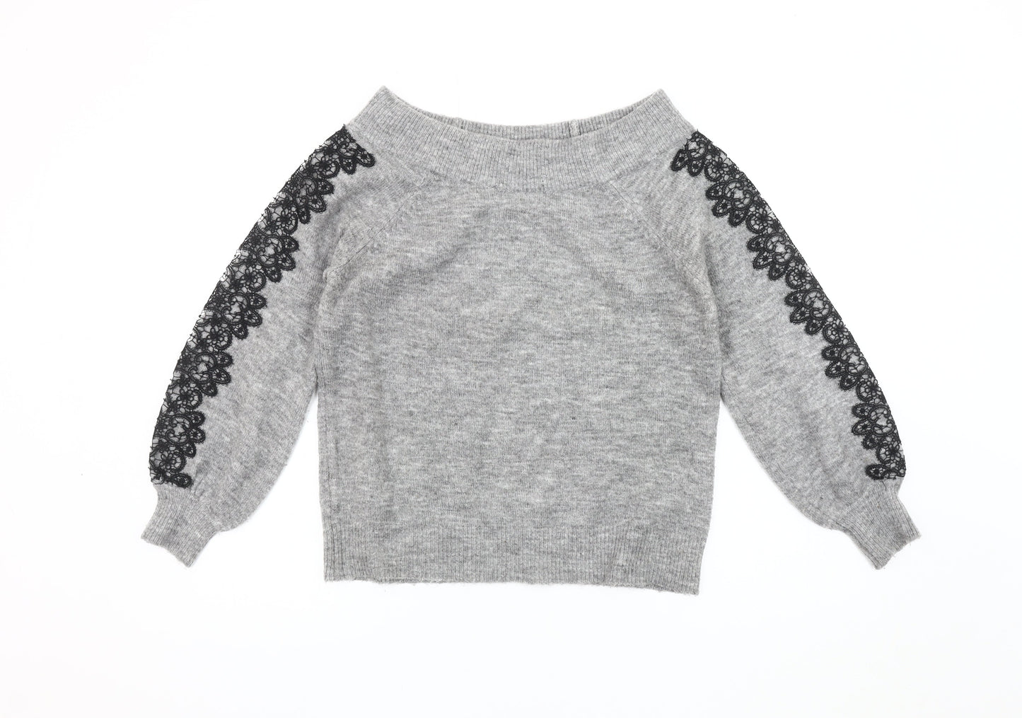 Lipsy Women's Grey Lace Sleeve Pullover Jumper Size 8