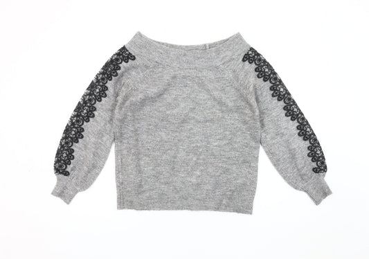 Lipsy Women's Grey Lace Sleeve Pullover Jumper Size 8