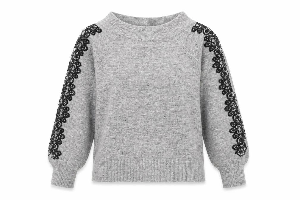 Lipsy Women's Grey Lace Sleeve Pullover Jumper Size 8