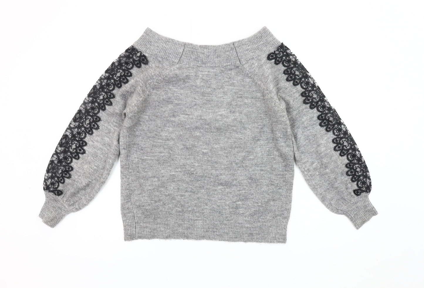Lipsy Women's Grey Lace Sleeve Pullover Jumper Size 8