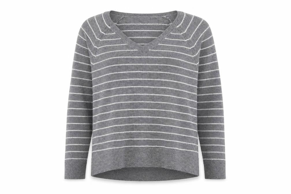 GAP Women's Grey Striped V-Neck Pullover Jumper M