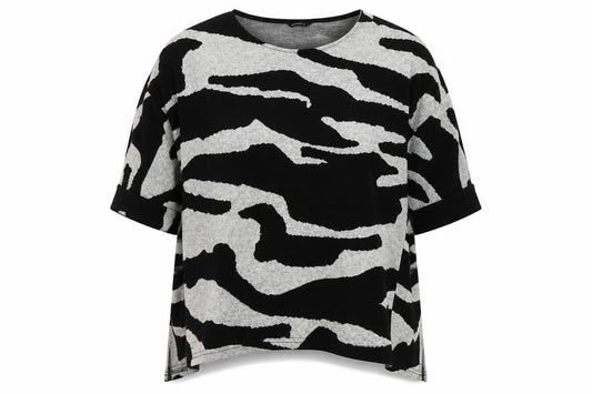 Front view of Roman Women's Black Grey Animal Print Knit Jumper, size 16