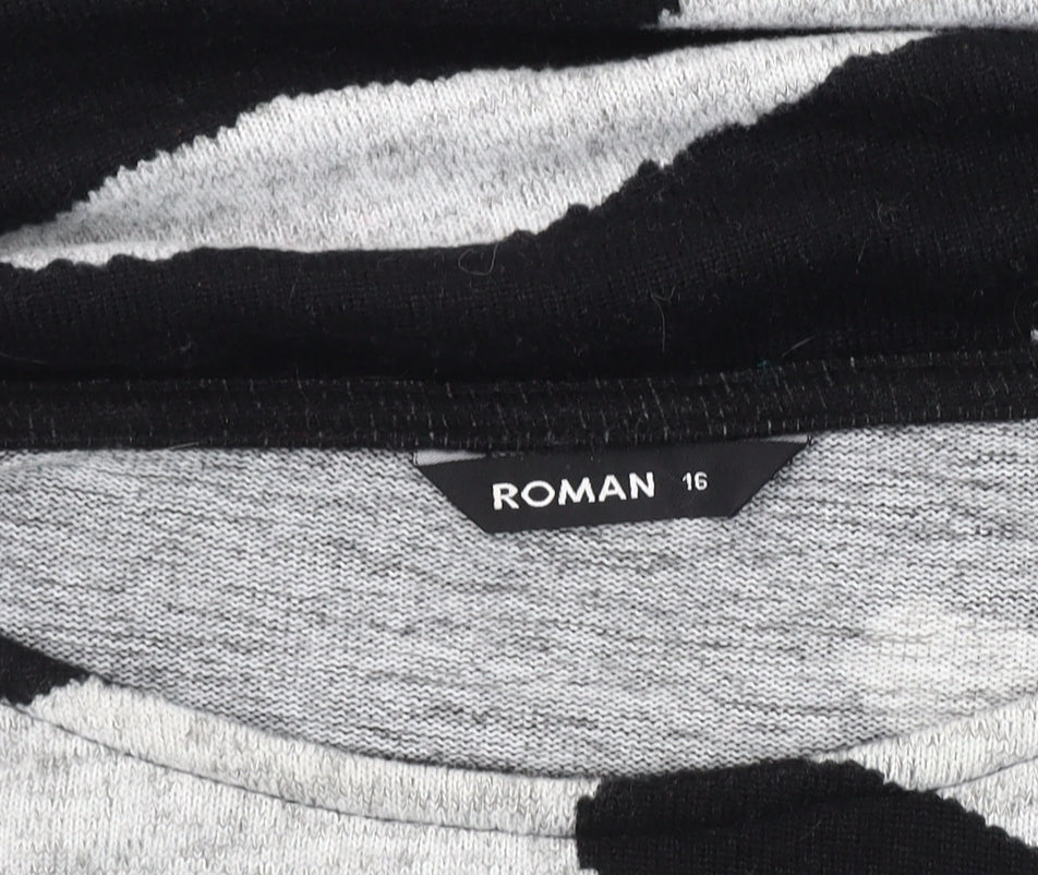 Roman Women's Black Grey Animal Print Knit Jumper Size 16
