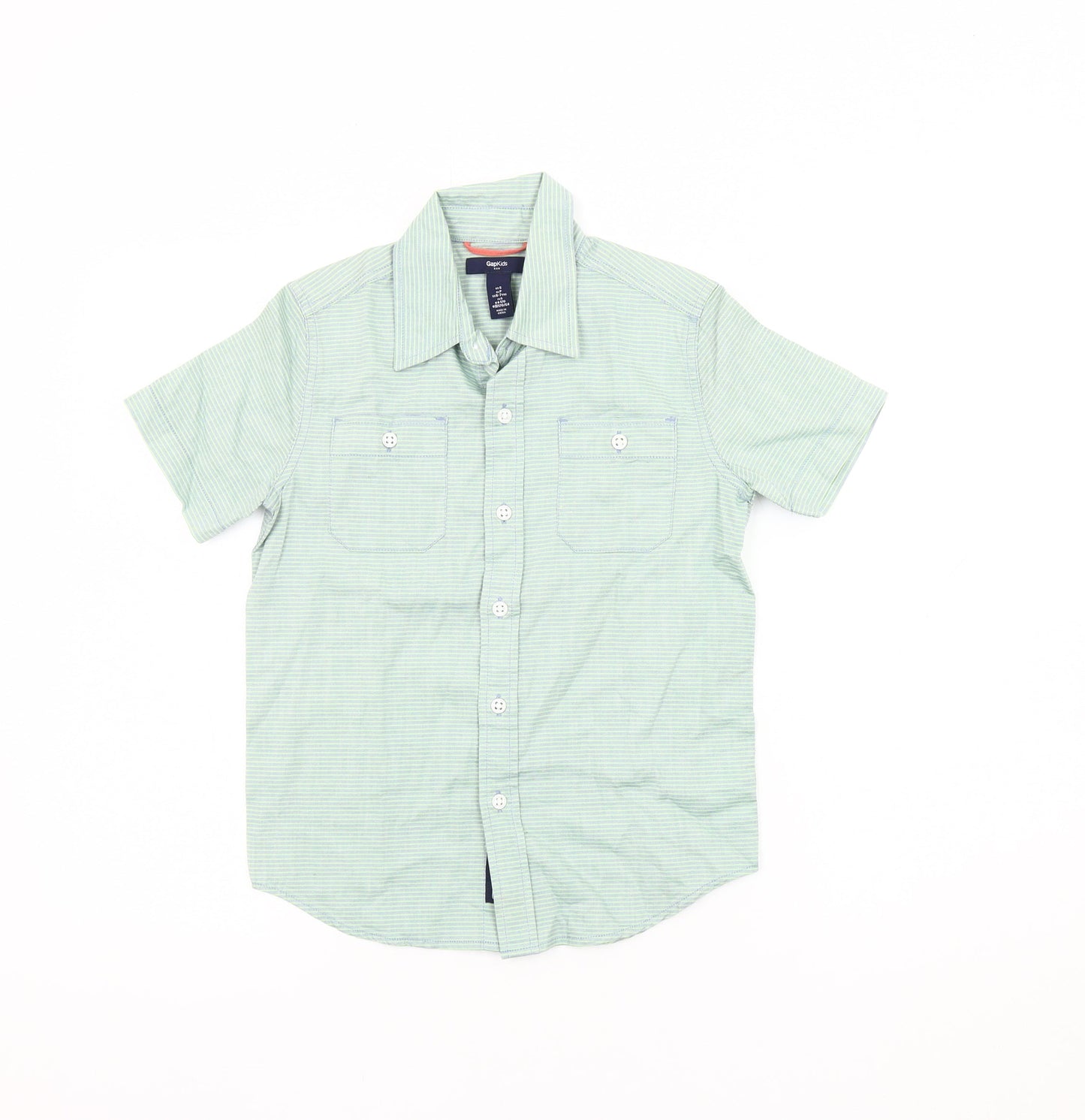 Gap Kids Boys Green Striped Button-Up Shirt 6-7 Years