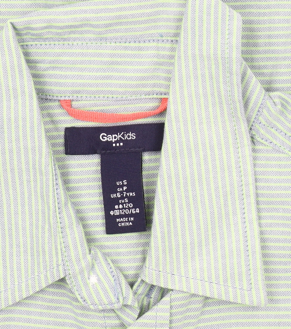Gap Kids Boys Green Striped Button-Up Shirt 6-7 Years