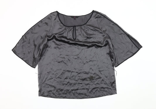 Preloved Fashion Women's Black Silk Blouse Size 14 - Front